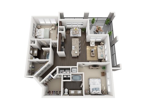 Floor plan for 2 beds, 2 baths, 1293 sqft
